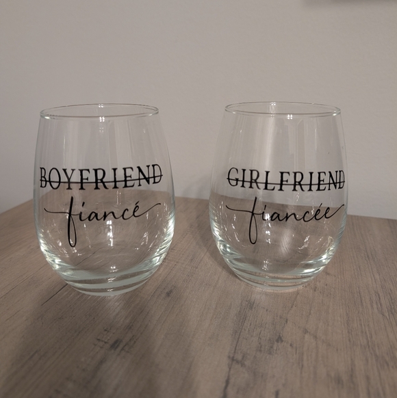 Other - Fiancé & Fiancée Stemless Wine Glasses